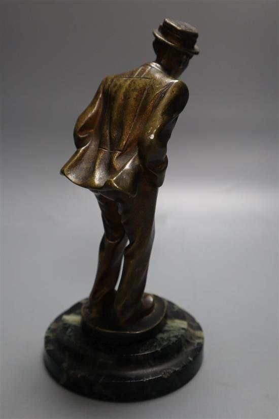 Tramel Le Bouif. A bronze of a gentleman, on green marble plinth, height 18cm